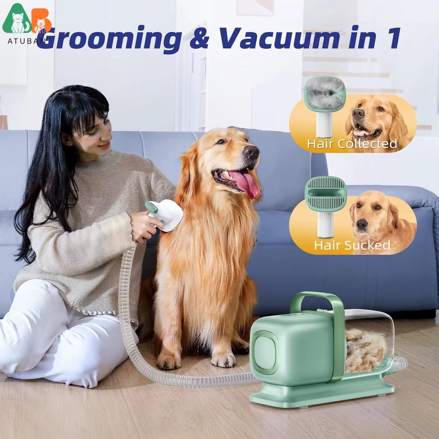 Dog Grooming Kit,Pet Grooming Vacuum&Dog Clippers,7 in 1 Pet Grooming Vacuum,Professional Grooming Shedding Tools for Dogs Cats