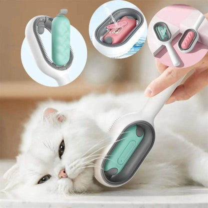 Cat Hair Brush with Water, Sticky Brush for Cats, 4 In-1 Cat Grooming Brush Creative Update Cat Dog Grooming Comb with Water Tank Double-Sided Hair Removal Brush Kitten Pet Supplies Accessories