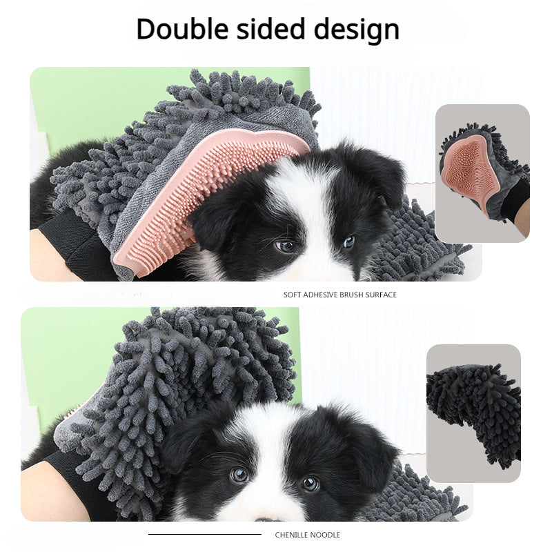 Pet Bathing Brush 2-In-1 Grooming Glove Elegant Dog Grooming Tool for Brushing, Massaging, and Drying Pet Grooming Kit for Dog Cat 2-Sided Bathing Brush Cleaning Massage Glove