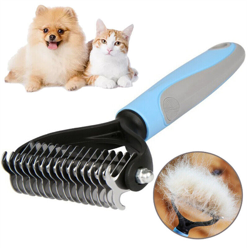 Grooming Brush for Pet Dog Cat Deshedding Tool Rake Comb Fur Remover Reduce 2-Side Dematting Tool for Dogs Cats Pets Grooming Brush Double Sided Shedding and Dematting Undercoat Rake Hair Removal Comb