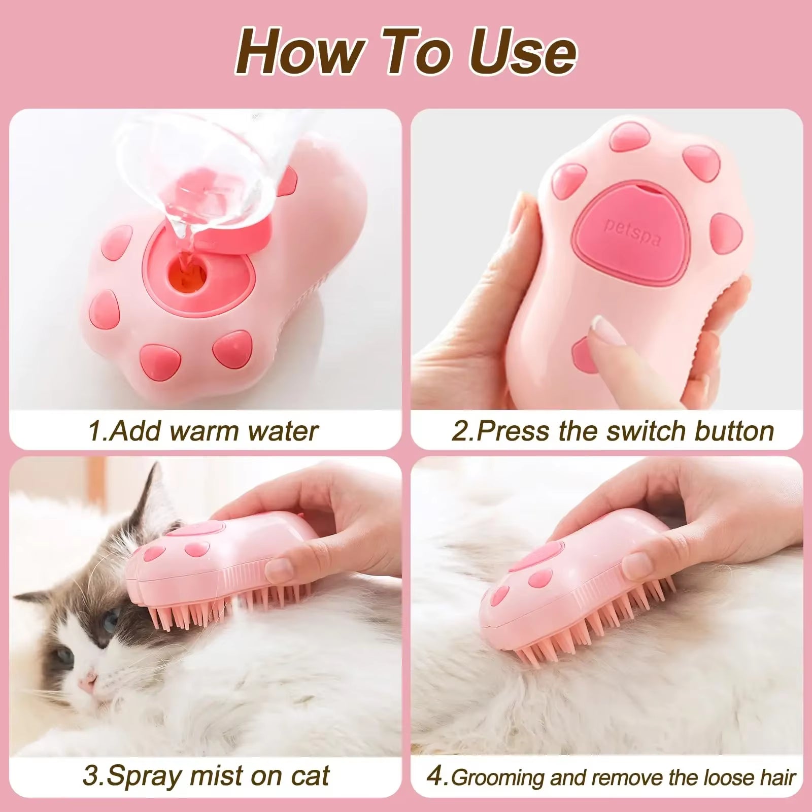 3 in 1 Electric Spray Cat Hair Brush Pet Brush Dog Hair Beauty Comb Pet Steam Brush Steam Cat Dog Hair Brush Special Comb