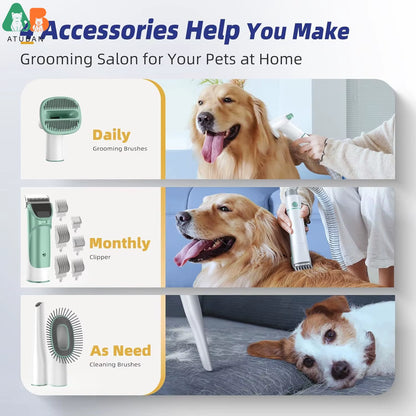 Dog Grooming Kit,Pet Grooming Vacuum&Dog Clippers,7 in 1 Pet Grooming Vacuum,Professional Grooming Shedding Tools for Dogs Cats