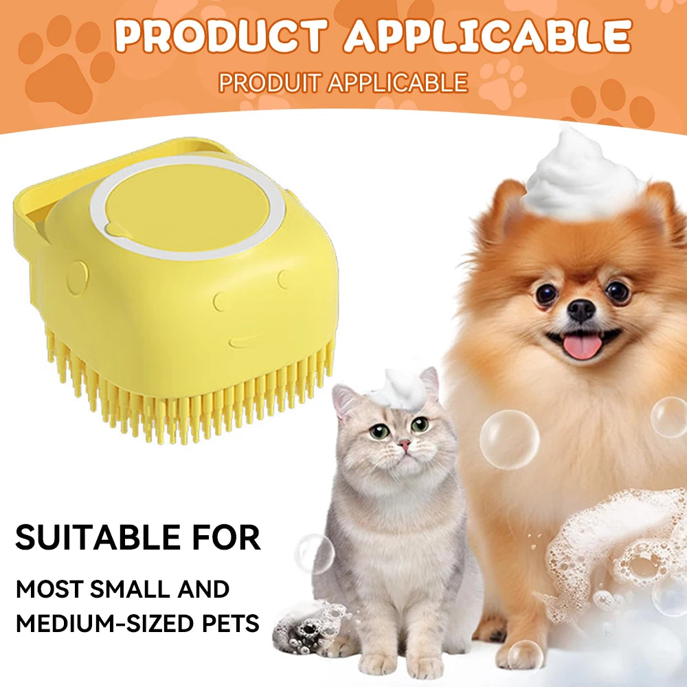 Dog Bathing Brush Pet Massage Brush Shampoo Dispenser Soft Silicone Brush Rubber Bristle for Dogs and Cats Shower Grooming Tool