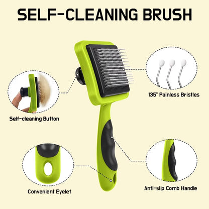 Self-Cleaning Slicker Brush for Dogs, Dog Brush for Shedding Massage Grooming, Cat Brush Gently Removes Loose Fur Undercoat