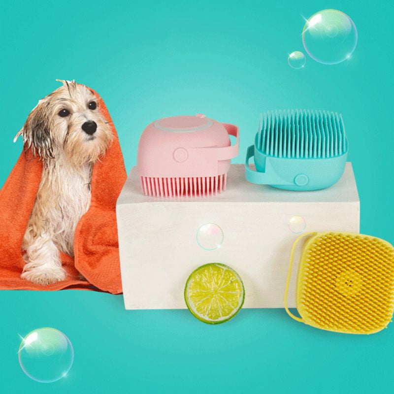 Soft Silicone Bristles Cat Dog Bath Brush Comb Scrubber Shampoo Dispenser for Pet Grooming Deshedding for Pet Washing