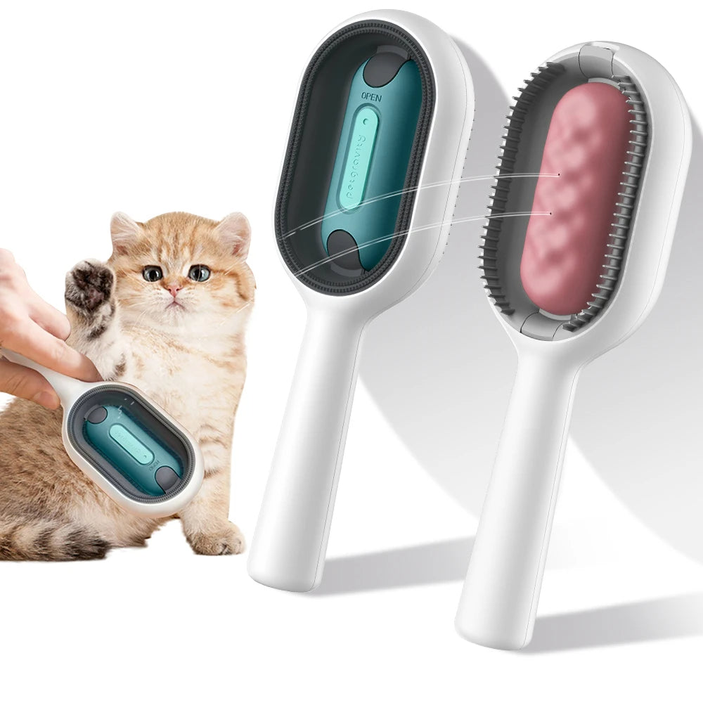 Cat Hair Brush with Water, Sticky Brush for Cats, 4 In-1 Cat Grooming Brush Creative Update Cat Dog Grooming Comb with Water Tank Double-Sided Hair Removal Brush Kitten Pet Supplies Accessories