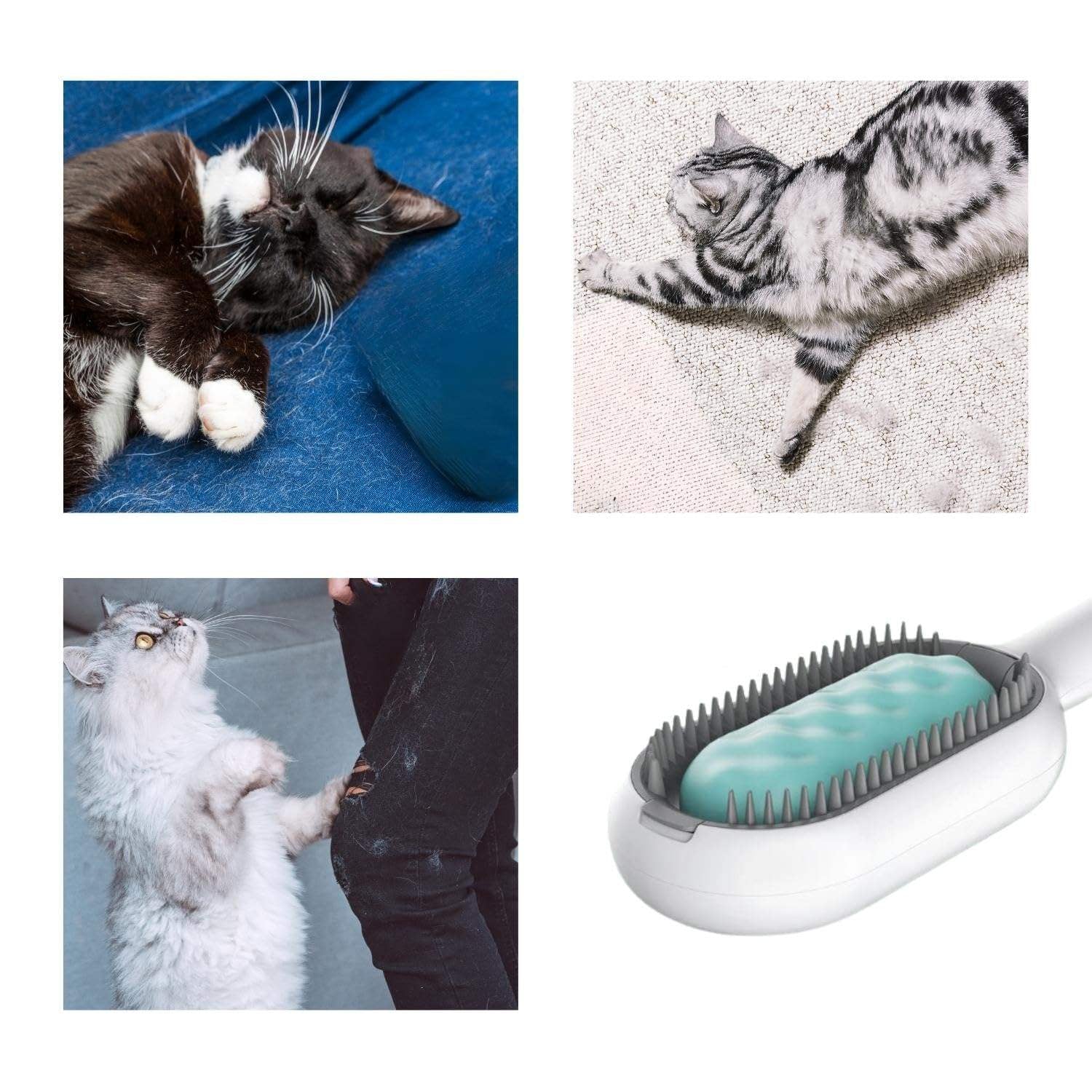 Cat Hair Brush with Water, Sticky Brush for Cats, 4 In-1 Cat Grooming Brush Creative Update Cat Dog Grooming Comb with Water Tank Double-Sided Hair Removal Brush Kitten Pet Supplies Accessories