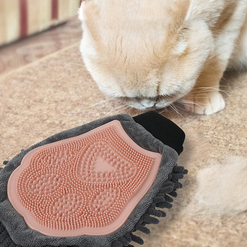 Pet Bathing Brush 2-In-1 Grooming Glove Elegant Dog Grooming Tool for Brushing, Massaging, and Drying Pet Grooming Kit for Dog Cat 2-Sided Bathing Brush Cleaning Massage Glove