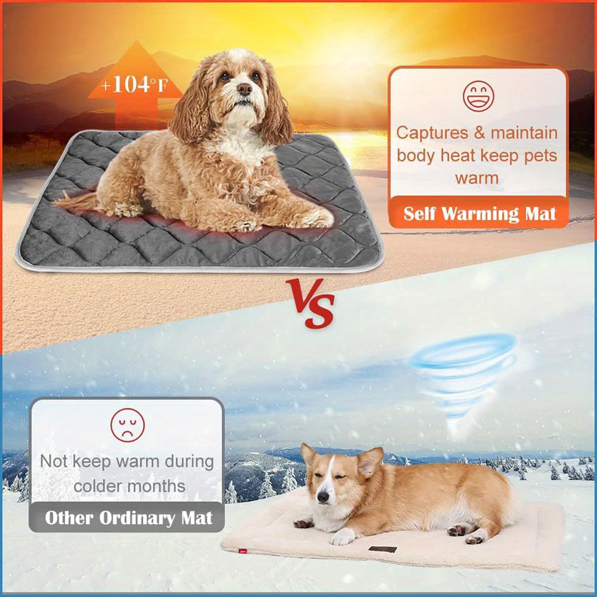 Dog Cat Bed, Cat Dog Non-Slip Mat, Extra Warm Thermal Pet Pad Self-Heating Cat Mat Warm Thermal Pet Pad Washable Dog Crate Pad Heat Dog Cat Bed Mat Blanket Non-Slip Bottom for Outdoor and Indoor Pets