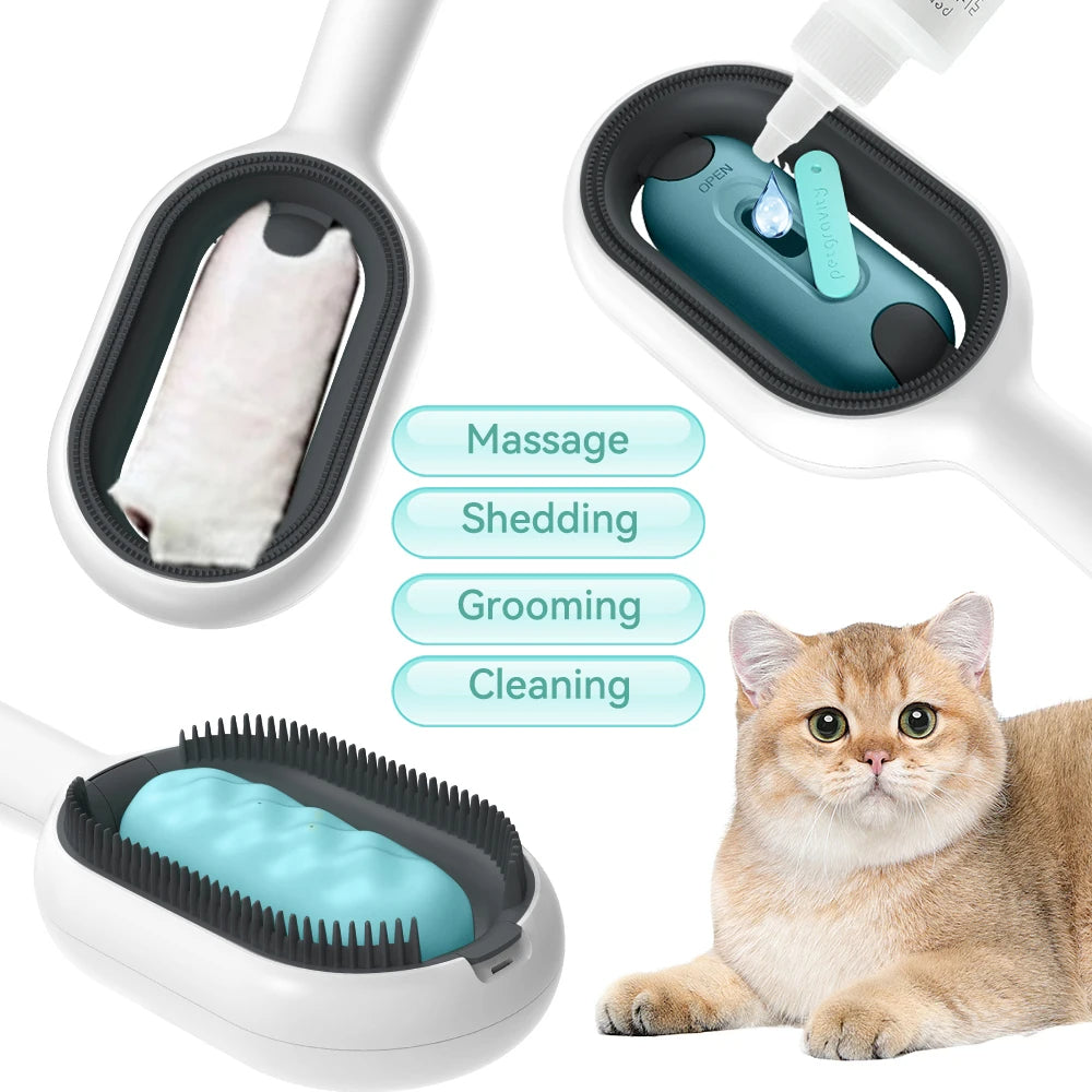 Cat Hair Brush with Water, Sticky Brush for Cats, 4 In-1 Cat Grooming Brush Creative Update Cat Dog Grooming Comb with Water Tank Double-Sided Hair Removal Brush Kitten Pet Supplies Accessories