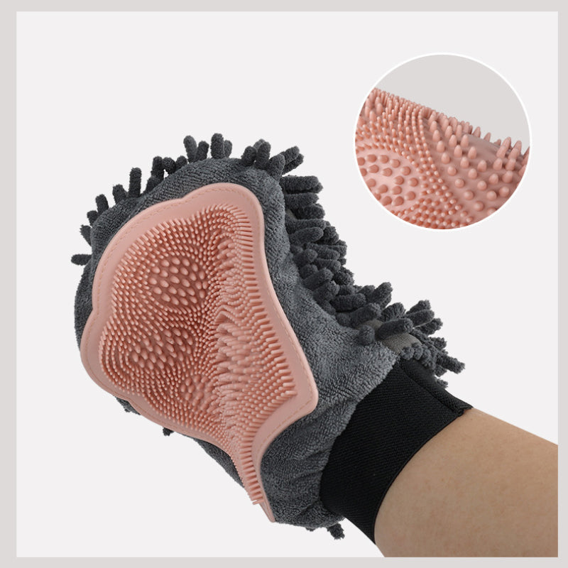 Pet Bathing Brush 2-In-1 Grooming Glove Elegant Dog Grooming Tool for Brushing, Massaging, and Drying Pet Grooming Kit for Dog Cat 2-Sided Bathing Brush Cleaning Massage Glove