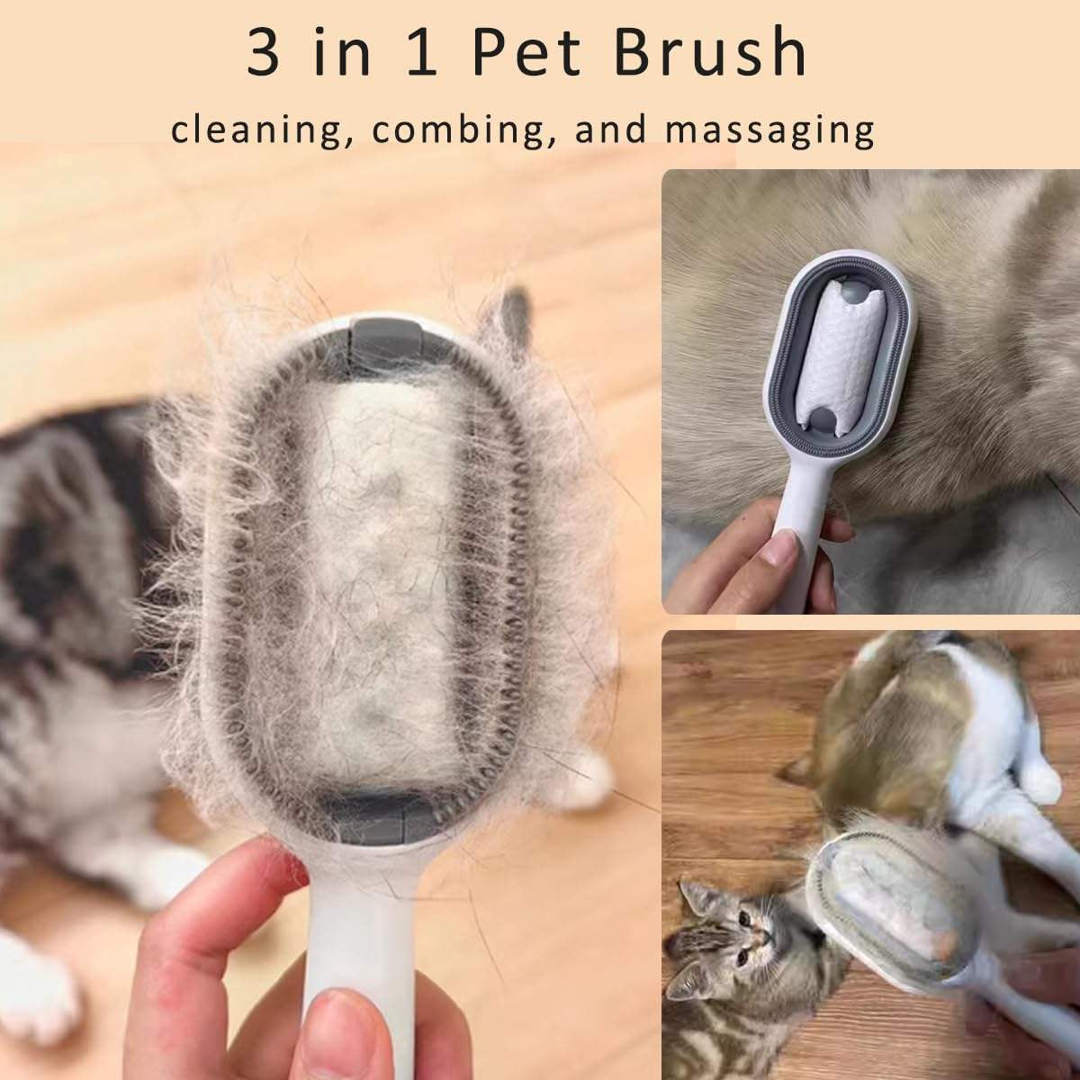 Cat Hair Brush with Water, Sticky Brush for Cats, 4 In-1 Cat Grooming Brush Creative Update Cat Dog Grooming Comb with Water Tank Double-Sided Hair Removal Brush Kitten Pet Supplies Accessories