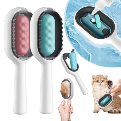 Cat Hair Brush with Water, Sticky Brush for Cats, 4 In-1 Cat Grooming Brush Creative Update Cat Dog Grooming Comb with Water Tank Double-Sided Hair Removal Brush Kitten Pet Supplies Accessories