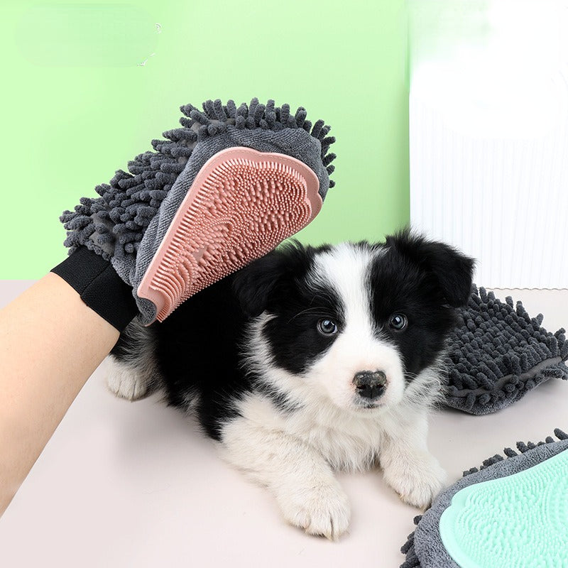 Pet Bathing Brush 2-In-1 Grooming Glove Elegant Dog Grooming Tool for Brushing, Massaging, and Drying Pet Grooming Kit for Dog Cat 2-Sided Bathing Brush Cleaning Massage Glove