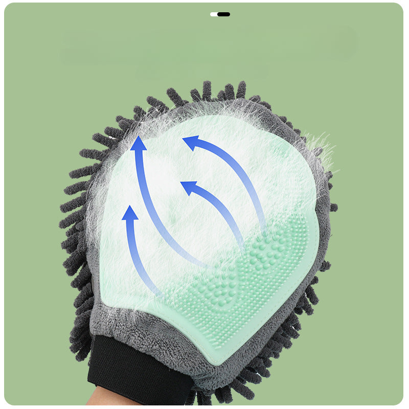 Pet Bathing Brush 2-In-1 Grooming Glove Elegant Dog Grooming Tool for Brushing, Massaging, and Drying Pet Grooming Kit for Dog Cat 2-Sided Bathing Brush Cleaning Massage Glove