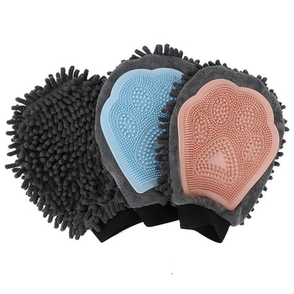 Pet Bathing Brush 2-In-1 Grooming Glove Elegant Dog Grooming Tool for Brushing, Massaging, and Drying Pet Grooming Kit for Dog Cat 2-Sided Bathing Brush Cleaning Massage Glove