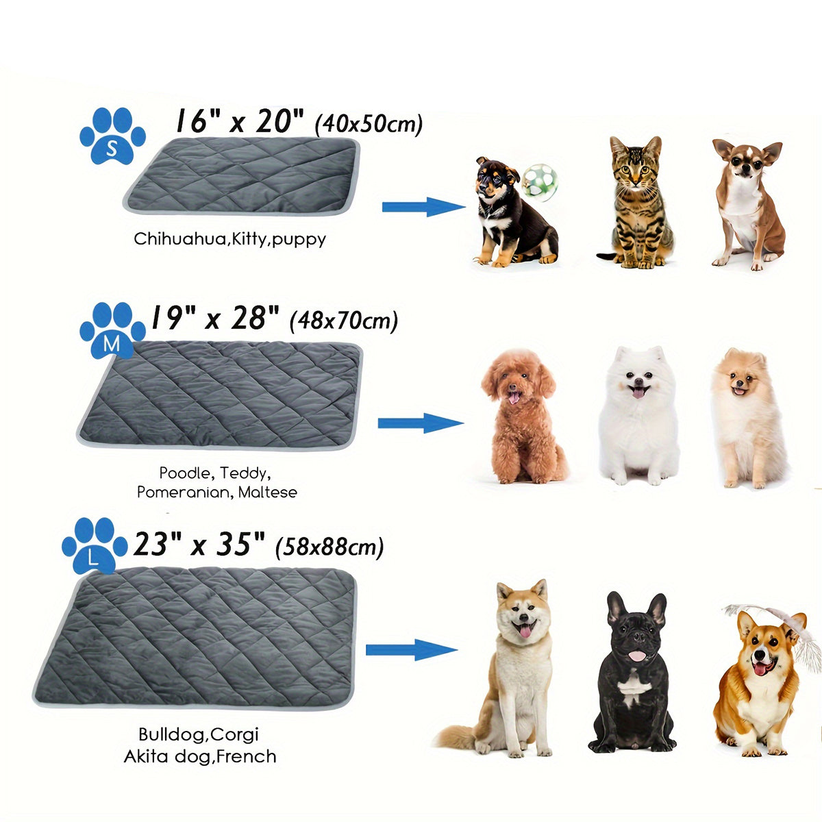 Dog Cat Bed, Cat Dog Non-Slip Mat, Extra Warm Thermal Pet Pad Self-Heating Cat Mat Warm Thermal Pet Pad Washable Dog Crate Pad Heat Dog Cat Bed Mat Blanket Non-Slip Bottom for Outdoor and Indoor Pets